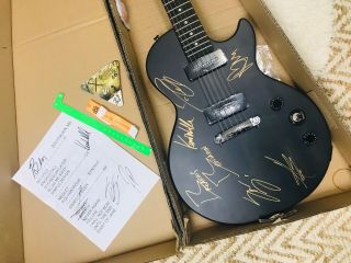 Matte Black Electric Guitar Autographed By Breaking Benjamin Rock Band.