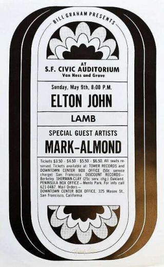 Elton John Concert Poster Randy Tuten Signed San Francisco 1971
