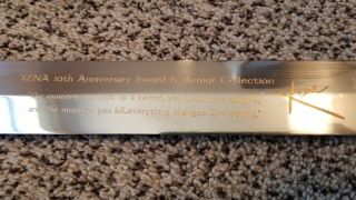 XENA - 10th Anniversary Sword,  with etched quote from series 2