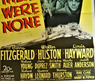 1945 AGATHA CHRISTIE SIGNED DATED COLOR MOVIE POSTER AND THEN THERE WERE NONE 10