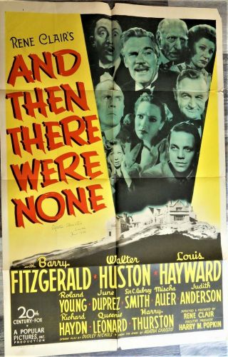 1945 Agatha Christie Signed Dated Color Movie Poster And Then There Were None