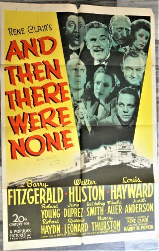 1945 AGATHA CHRISTIE SIGNED DATED COLOR MOVIE POSTER AND THEN THERE WERE NONE 8
