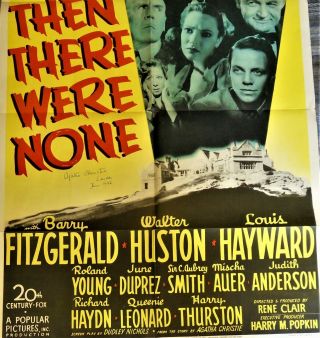 1945 AGATHA CHRISTIE SIGNED DATED COLOR MOVIE POSTER AND THEN THERE WERE NONE 9