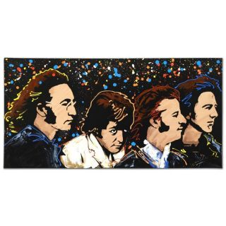 Kat Signed The Beatles Painting On Canvas John Lennon Mccartney