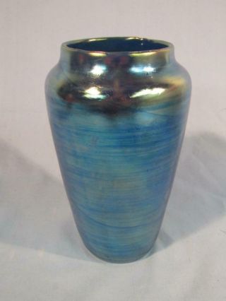 Antique 7 " Signed Loetz Austria Blue Aurene Art Glass Vase
