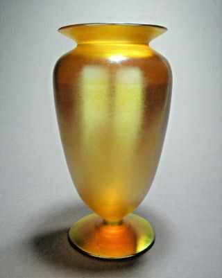 Antique Quezal Art Glass Footed Vase Signed C.  1902 - 24 Tiffany Steuben Durand Era