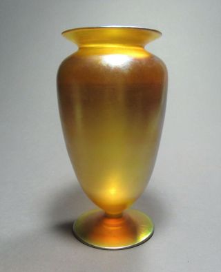 Antique QUEZAL Art Glass Footed Vase Signed c.  1902 - 24 Tiffany Steuben Durand Era 2