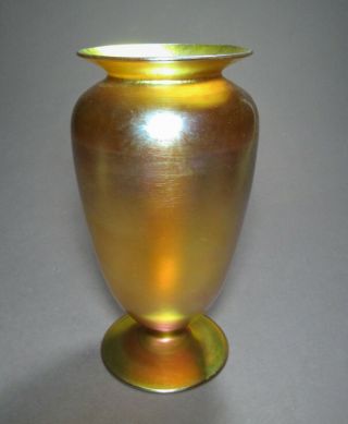 Antique QUEZAL Art Glass Footed Vase Signed c.  1902 - 24 Tiffany Steuben Durand Era 4