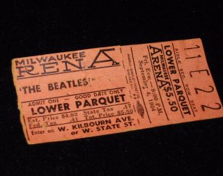 Vtg Sep 1964 The Beatles Concert Ticket Stub Milwaukee Arena Lr Parquet