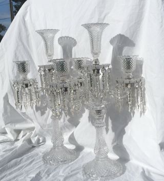 Pair Baccarat Candelabras Zenith 2 Light Vase France Vintage Prisms Crystal 3