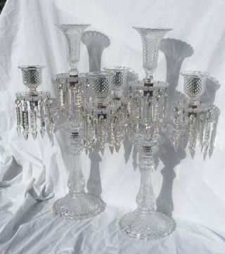 Pair Baccarat Candelabras Zenith 2 Light Vase France Vintage Prisms Crystal 5