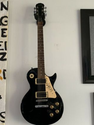 Bb King Autographed Epiphone Black Bodied Guitar.