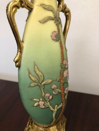 Antique Nippon Coralene Porcelain Japanese Floral Vase 8 