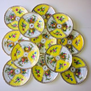 Set 12 Antique Richard Klemm Dresden Porcelain Quatrefoil Watteau Salad Plates