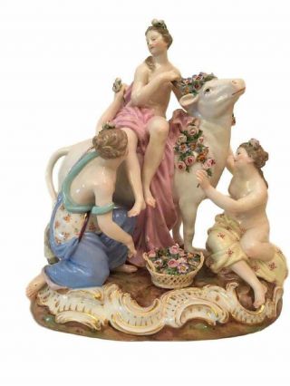 Antique Meissen Porcelain Group Of Europa And The Bull