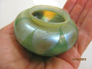 Antique Signed LC TIFFANY Favrile Glass Petite Vase Green with Pulled Feather 11