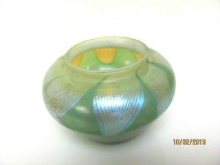 Antique Signed LC TIFFANY Favrile Glass Petite Vase Green with Pulled Feather 12