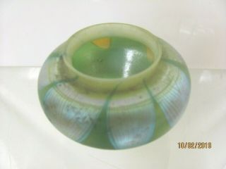Antique Signed LC TIFFANY Favrile Glass Petite Vase Green with Pulled Feather 3