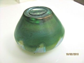 Antique Signed LC TIFFANY Favrile Glass Petite Vase Green with Pulled Feather 7