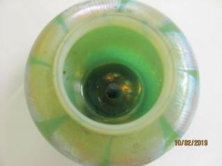 Antique Signed LC TIFFANY Favrile Glass Petite Vase Green with Pulled Feather 8