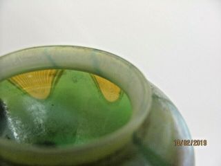 Antique Signed LC TIFFANY Favrile Glass Petite Vase Green with Pulled Feather 9