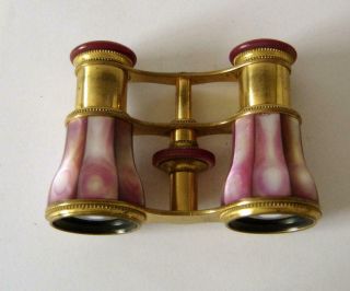 Antique Lemaire Paris Rare Pink Stained Mother Of Pearl Opera Glasses