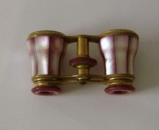 Antique Lemaire Paris Rare Pink Stained Mother Of Pearl Opera Glasses 2