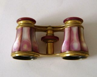 Antique Lemaire Paris Rare Pink Stained Mother Of Pearl Opera Glasses 3