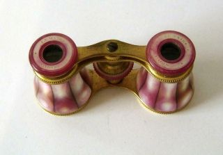 Antique Lemaire Paris Rare Pink Stained Mother Of Pearl Opera Glasses 4