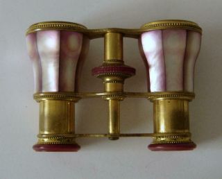 Antique Lemaire Paris Rare Pink Stained Mother Of Pearl Opera Glasses 5