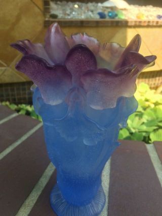 DAUM Pate de Verre 9” T Amethyst Purple Blue ORCHID Crystal Vase 3