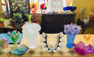 DAUM Pate de Verre 9” T Amethyst Purple Blue ORCHID Crystal Vase 9