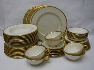 Lenox China Tuxedo J33 Gold Stamp 52 - Piece Set Service For 8 With Fruits & Soups