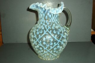 Eapg Beaumont Art Glass French Opalescent Daisy In Criss Cross Water Pitcher