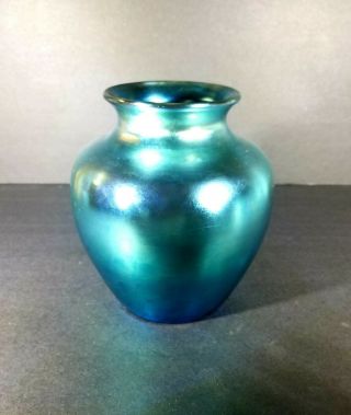 6 inches Carder Steuben 2683 Blue Aurene Rose Jar Vase at 2