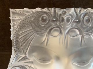 Lalique Masque De Femme frosted crystal sculpture 12.  75” sq stand PERFT 2