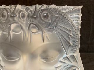 Lalique Masque De Femme frosted crystal sculpture 12.  75” sq stand PERFT 5