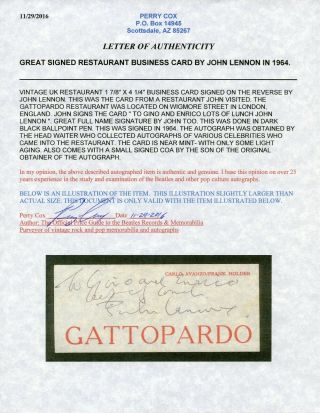 1964 JOHN LENNON SIGNED Business Card Caiazzo Cox 4