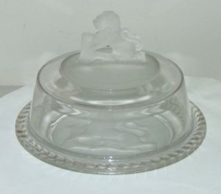 Rare Antique Eapg Glass Gillinder Cheese Dish Frosted Lion