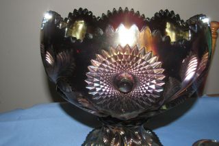 Vintage Millersburg Carnival Glass Punch Bowl,  11 Cups,  Amethyst Hobstar & Feather 2