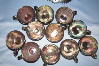 Vintage Millersburg Carnival Glass Punch Bowl,  11 Cups,  Amethyst Hobstar & Feather 8