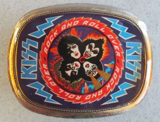 Vintage 1976 Aucoin Pacifica Kiss Rock And Roll Over Gold Belt Buckle