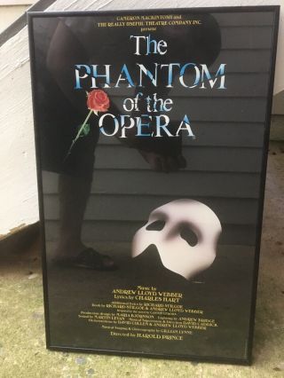 The Phantom Of The Opera Broadway Play Window Poster 1986 Framed 14 X 22 Vintage