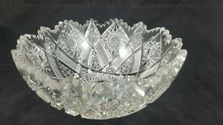 Antique American Brilliant Period Cut Glass Triangle Crystal Bowl Unger Bros 9 "