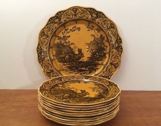 Rare Set Antique Wedgwood Earthenware Polychrome Rabbit Plates Queensware