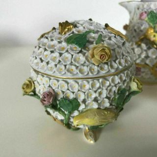 1820 - 1860 Antique Meissen Schneeballen Miniature Snowball Porcelain 3pc Tea Set 3