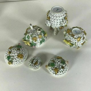 1820 - 1860 Antique Meissen Schneeballen Miniature Snowball Porcelain 3pc Tea Set 8