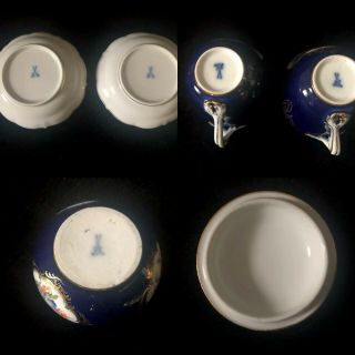 Antiques Meissen porcelain Cobalt Blue Watteau Gold Gilded 2 Set Cups W Sugar 12