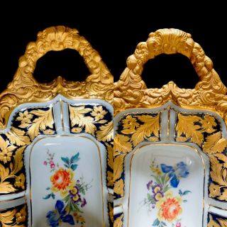 Jumbo Antique meissen porcelain Rococo Heavy Gold Gilded Cobalt Blue 10