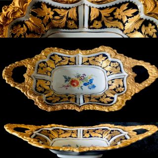 Jumbo Antique Meissen Porcelain Rococo Heavy Gold Gilded Cobalt Blue